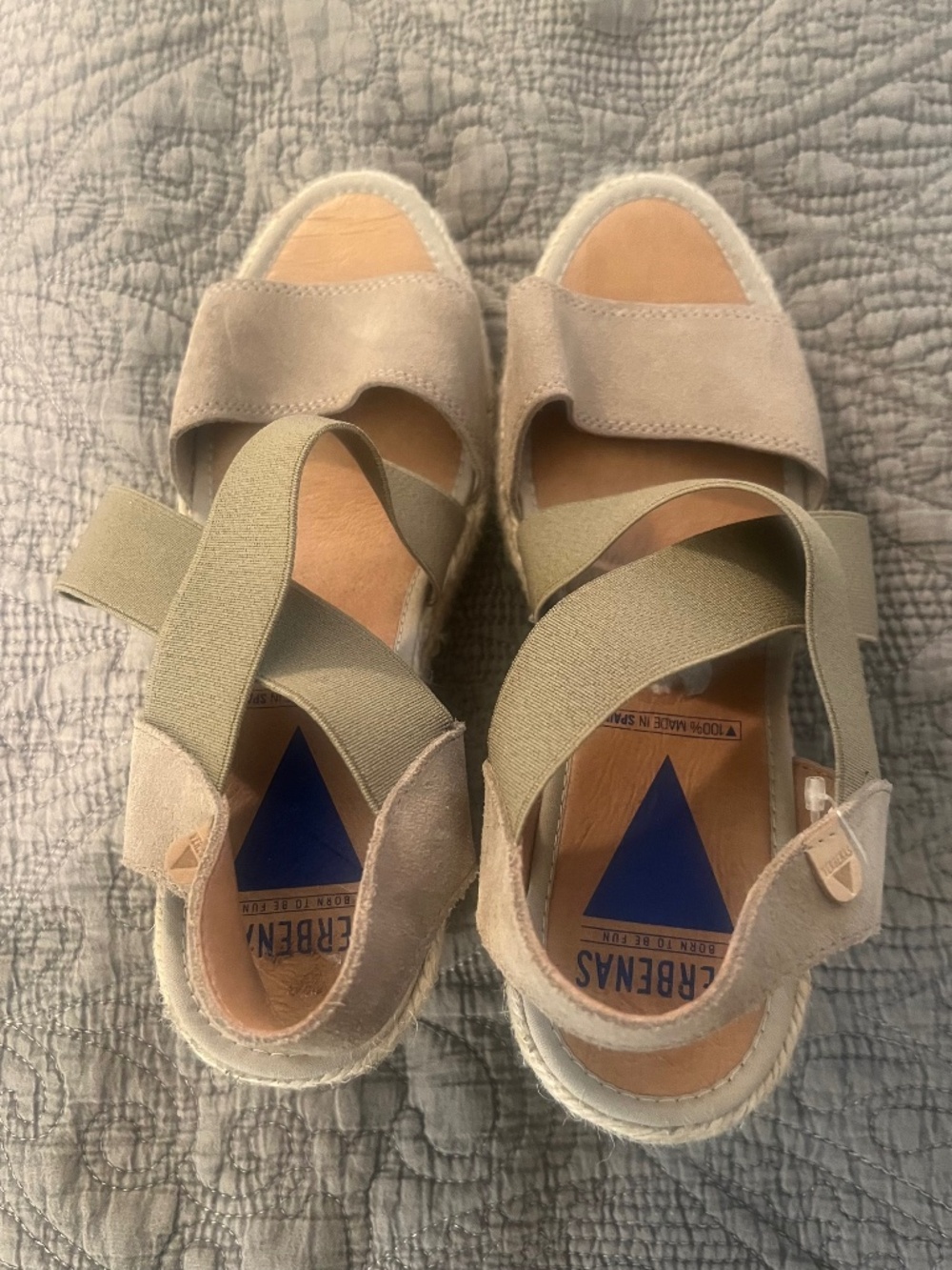 Verbena Leather Espadrilles Size 40 (9-9.5) Made in Spain NWOT Tan Olive Wedges